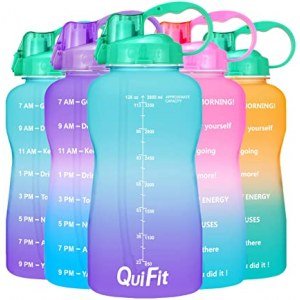 QuiFit Motivational Gallon Water Bottle - with Straw & Time Marker,BPA Free Reusable Large Leakproof Portable Water Jug,for Fitness Camping Outdoor Sports