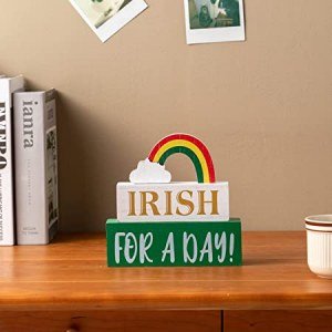 St Patricks Day Decorations Wooden Sign, DEWBIN Rainbow Shaped Tiered Tray Decor, IRISH FOR A DAY Sign Farmhouse Table Decor, St Patricks Day decorations for the home, Desk, Shelf, Home, Office, Gallery.