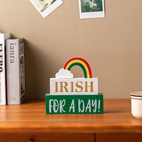 St Patricks Day Decorations Wooden Sign, DEWBIN Rainbow Shaped Tiered Tray Decor, IRISH FOR A DAY Sign Farmhouse Table Decor, St Patricks Day decorations for the home, Desk, Shelf, Home, Office, Gallery.
