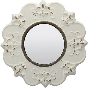 Stonebriar Decorative 8" Antique White Round Ceramic Accent Wall Mirror