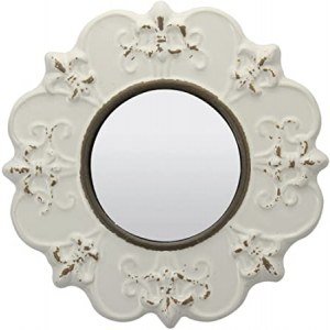 Stonebriar Decorative 8" Antique White Round Ceramic Accent Wall Mirror