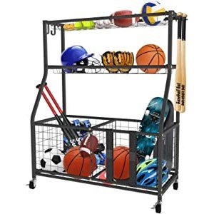 Uboway Sports Equipment Storage Rack: Garage Basketball Organizer for Ball Outdoor Cart(Upgrade)