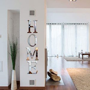 Zonon 3D Home Sign Acrylic Mirror Wall Decor Stickers Family Farmhouse Wall Decals for Home Living Room Bedroom Decoration 46 x 10 Inch (Silver)