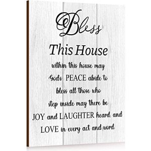 Housewarming Gifts Rustic Homeowner Gift Religious Decoration New Home Bless This Home Wall Decor Wooden House Blessing Plaque Farmhouse Hanging Entryway Sign for Religious Decoration Home