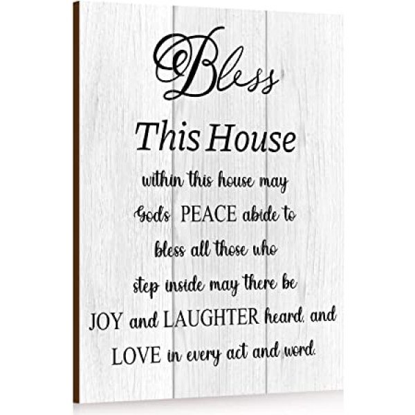Housewarming Gifts Rustic Homeowner Gift Religious Decoration New Home Bless This Home Wall Decor Wooden House Blessing Plaque Farmhouse Hanging Entryway Sign for Religious Decoration Home