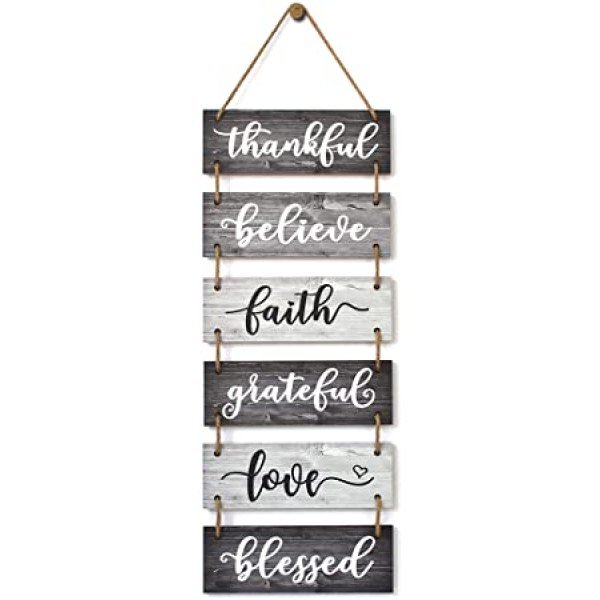 Buecasa Family Wall Decor Sign - Farmhouse Rustic Home Decoration for Living Room Bedroom - Inspirational Large Wall Hanging Plaque 6pcs 38x12 Inches
