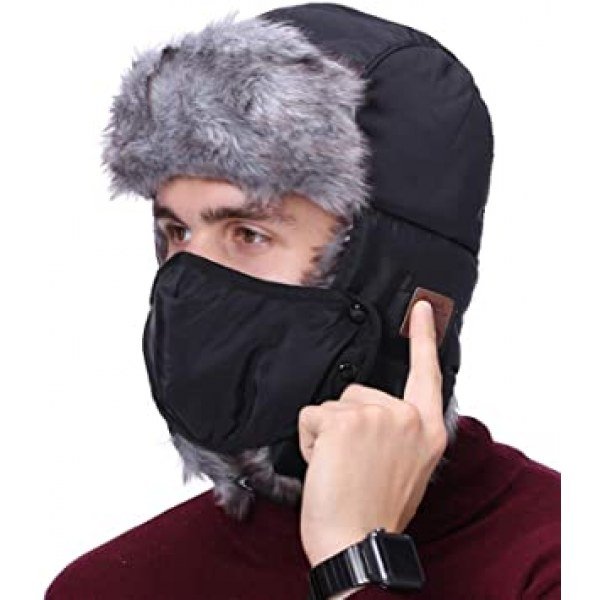 Bluetooth Hunting Trapper Hat, Winter Trooper Hat with Wireless Headphone Bluetooth 5.0, Windproof Ski Hat Built-in HD Microphones, Christmas Electronic Gifts for Men Women Outdoor Sports