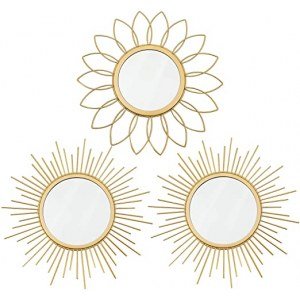 3 Pack Gold Mirrors for Wall Metal Sunburst Wall Mirrors Home D?cor Decorative Hanging Wall Art for Living Room Bedroom Entryway