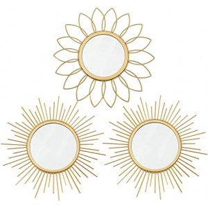 3 Pack Gold Mirrors for Wall Metal Sunburst Wall Mirrors Home D?cor Decorative Hanging Wall Art for Living Room Bedroom Entryway