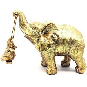 Boragai Gold Elephant Statue Figurines Home Decor - Good Luck Elephant Gifts for Mom & Women, Elephant Decorations for Home Accent Sculpture, Living Room Table Centerpiece(Small)