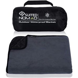 SUITEDNOMAD XL Waterproof Windproof Thick Fleece Outdoor and Stadium Blanket, Compact Warm Double Sided Throw, Great for Cold Weather Camping,Picnic,Sports,Festivals,Dogs, 82x57 in