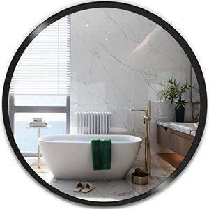 Round Mirror, Wall Mounted Circle Mirror for Daily Use and Home Decor, Brushed Metal Frame Large Mirror for Bathroom,Living Room,Bedroom,Entryway (Black, 24'')