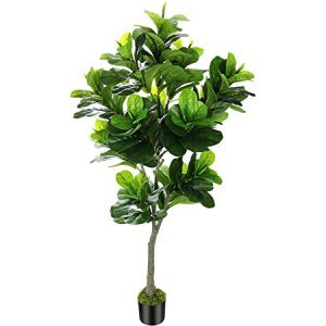 OXLLXO 6ft Full Artificial Fiddle Leaf Fig Tree (72in) with Plastic Nursery Pot Faux Tree, Ficus Lyrata Fake Plant for Office House Farmhouse Living Room Home Decor (Indoor/Outdoor)