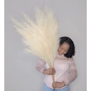 Tall Pampas Grass, 5 PC Bundle, 3.5ft/43in, Adjustable Stems, Fluffy and Large Faux Pampas Grass, Beautiful Beige Boho Decor for Home, Office, Weddings and More - Vase Filler