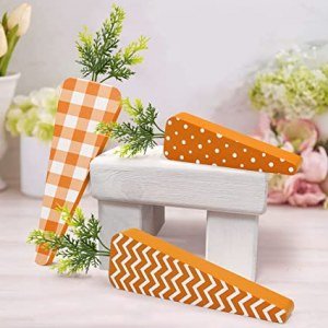 Easter Tiered Tray Decor Wooden Carrot Blocks Self-standing Carrot Shaped Wood Ornaments Farmhouse 3D Mini Signs for Spring Easter Home Kitchen Shelf Mantel Table Decor Items Easter Gift Ideas- 3Pcs