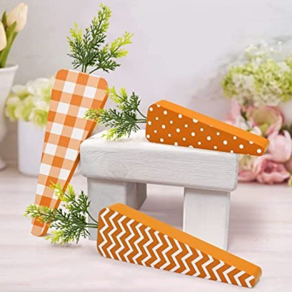 Easter Tiered Tray Decor Wooden Carrot Blocks Self-standing Carrot Shaped Wood Ornaments Farmhouse 3D Mini Signs for Spring Easter Home Kitchen Shelf Mantel Table Decor Items Easter Gift Ideas- 3Pcs