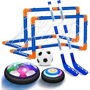 OASO Kids Toys Hover Hockey Soccer Ball Set with 3 Goals, Rechargeable Floating Air Soccer Ball with Led Light and Foam Bumper, Indoor Outdoor Sport Games Toys Gifts for Boys Girls Aged 3 4 5 6 7 8-12