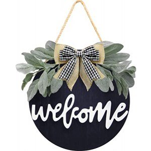 Welcome Sign for Front Door Round Wood Welcome Sign for Farmhouse Welcome Wreath Signs Front Door Decor Front Porch Decor Housewarming Gift Thanksgiving Halloween Christmas for Holiday Decor?Black?