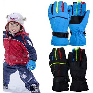 2 Pairs Winter Snow Gloves for Kids, Waterproof Snow and Ski Gloves for Outdoor Sports, Toddler Thick Warm Ski Windproof Gloves for Boys Girls