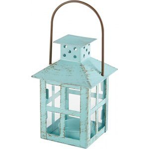 Kate Aspen, Distressed Metal Vintage Decorative Mini Lantern, Centerpiece, Party Favor, 2.5 x 2.5 x 6.5, Blue