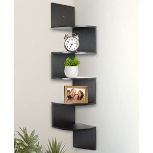 Greenco Corner Shelf 5 Tier Shelves for Wall Storage, Easy-to-Assemble Floating Wall Mount Shelves for Bedrooms and Living Rooms, Espresso Finish