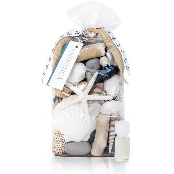 ANDALUCA Pacific Isles Scented Seashell Potpourri | Made in California Beach Home D?cor | Large 20 oz Bag + Fragrance Vial | Scents Sandalwood and Coconut Blooms