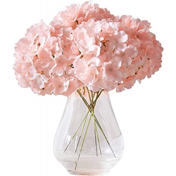 Kislohum Artificial Hydrangea Flowers Blush Heads 10 Fake Hydrangea Silk Flowers for Wedding Centerpieces Bouquets DIY Floral Decor Home Decoration with Stems.