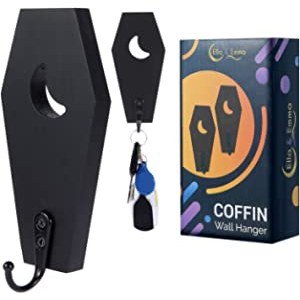 Wall Mounted Key Holder for Keys (Pack of 2) - Coffin Shaped Towel Holder, Coffee Mug Holder, Witchy Room Decor, Wood Key Hook, Mini Coffin Key Hanger - Wooden Hanging Hooks for Home and Bathroom