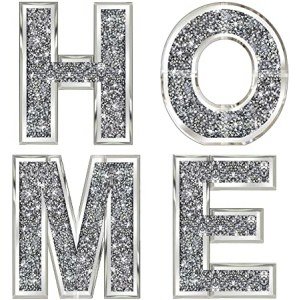 4 pcs Independent Letters Home.Glam Crystal Diamond Letters.Silver Mirror Glass Home Decoration for Wall, Fireplace, Bookshelf and Table.