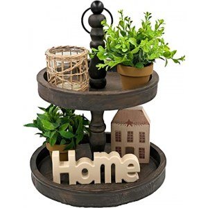Everyday "Home" Themed Tiered Tray Decor Items Bundle 5-Piece Set - Includes Two Pieces of Plant Decor, One Small Rustic Candle Holder, and One Saltbox House Sign for Farmhouse Tiered Tray Decor