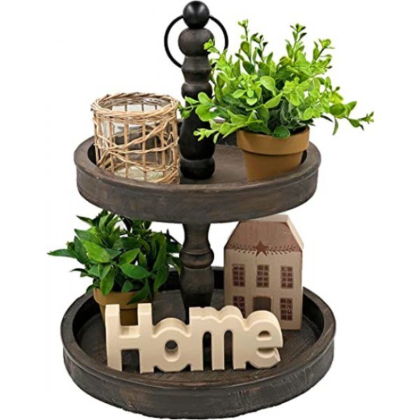 Everyday "Home" Themed Tiered Tray Decor Items Bundle 5-Piece Set - Includes Two Pieces of Plant Decor, One Small Rustic Candle Holder, and One Saltbox House Sign for Farmhouse Tiered Tray Decor