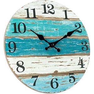 Wall Clock Beach Decor - CHYLIN 12 Inch Coastal Nautical Ocean Clocks for Living Room, Silent Non Ticking Wall Clocks Battery Operated Decorative for Kitchen,Bedroom,Bathroom,Home(Blue)