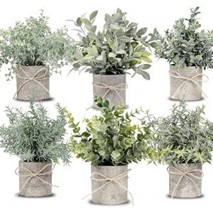 Set of 6 Packs Mini Potted Fake Plants Faux Eucalyptus Plants Artificial Plants for Home Decor Indoor