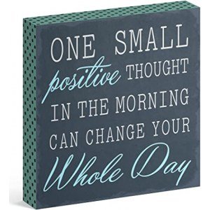 Barnyard Designs 'Positive Thought' Box Sign, Quotes Wall Decor, Primitive Decor Desk Decorations for Women Office or Work, Home Accessories for Bathroom Shelf, Wooden Funny Signs with Sayings, 8x8"