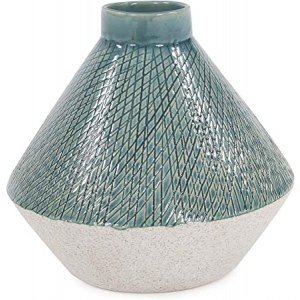 Howard Elliot Hatched Ceramic Angled Vase, Textured Sea Blue, Elegant Rustic Modern Decorative Ceramic Flower Vase Home or Wedding Centerpiece, Bookshelf D?cor, Perfect Gift, 8.25W x 8.25D x 8H