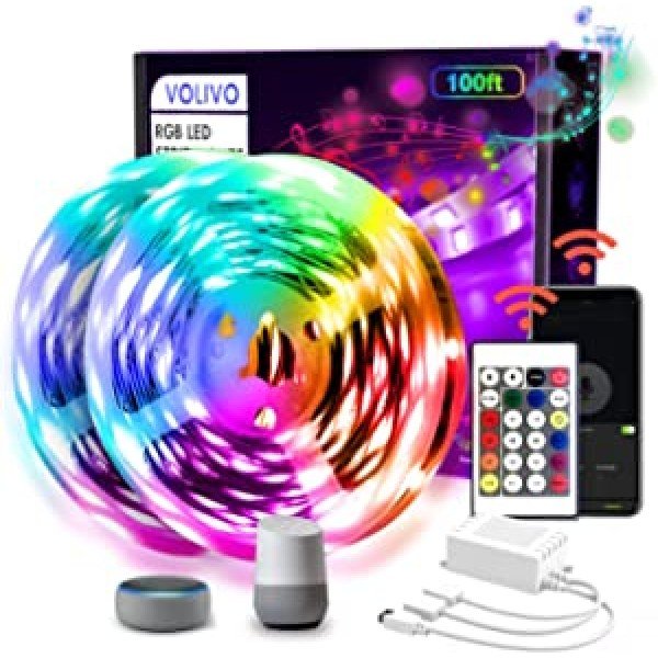 VOLIVO WiFi Smart Led Strip Lights 100ft Compatible with Alexa and Google Assistant, 2 Rolls of 50ft RGB Led Light Strip, Music Sync Color Changing Led Lights for Bedroom, Home, Kitchen, Party Decors