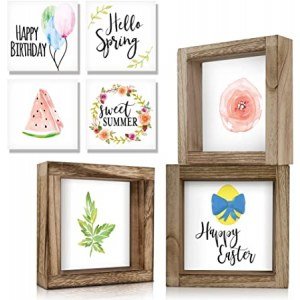 KIBAGA Tiered Tray Decor Signs for Seasonal Home Decor - 3 Frames w/Interchangeable Sayings for Seasonal Tiered Stand Decoration - Perfect Easter and Spring Table/Wall Decor for Your Living Room