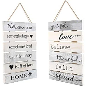8X10 Inch Antique Solid Wooden 2 Sides Printing Inspirational Home Kitchen Farmhouse Wall Decor Signs-Welcome to Our House Faith Love Quotes Signs
