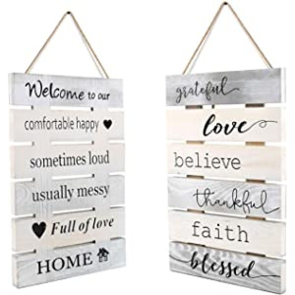 8X10 Inch Antique Solid Wooden 2 Sides Printing Inspirational Home Kitchen Farmhouse Wall Decor Signs-Welcome to Our House Faith Love Quotes Signs
