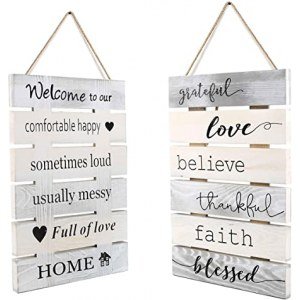 8X10 Inch Antique Solid Wooden 2 Sides Printing Inspirational Home Kitchen Farmhouse Wall Decor Signs-Welcome to Our House Faith Love Quotes Signs
