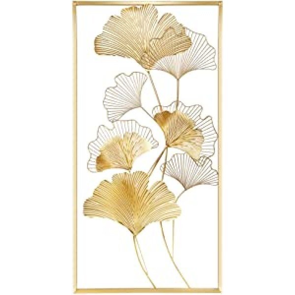 Lulu Home Metal Wall Decor, 39" X 20" Golden Ginkgo Leaf Wall Hanging Decor with Frame, Golden Metal Art Wall Sculpture for Living Room, Office, Study, Large