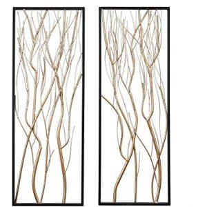 LuxenH?me 2 Pcs Large Metal Gold Branch Wall Decor with Frame, Modern Wall Hanging Sculptures Nature Art Home Decorations Set of 2, Hanging for Living Room Bedroom Kitchen,36 inch Gold/Black
