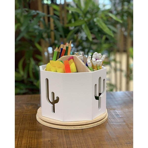 Decorative Wooden Rotating Pen and Pencil Cup - Image 3