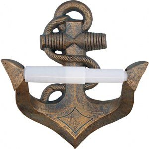 Top Brass Decorative Boat Anchor Toilet Paper Holder - Rustic Rope Wrapped Nautical Decor - Bronze / Verdigris Finish