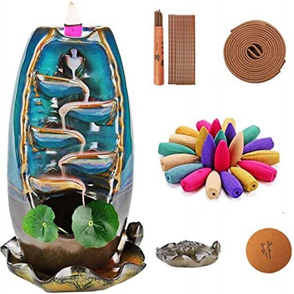 L!GHTUP Ceramic Backflow Incense Burner Waterfall Incense Holder, for Home Decor Aromatherapy Relaxation Gifts? (Blue)