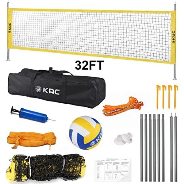 KAC Portable Volleyball Sets, Outdoor Volleyball Net System for Outdoor Beach Backyard, FIVB Nets Standard with Height Adjustable Aluminum Poles
