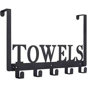 Over The Door Hooks, Towel Holder for Bathroom, Door Mount Towel Rack Towel Hooks for Bedroom Kitchen Pool Beach Towels Bathrobe Wall Mount Hang on The Door Cabinet Cupboard Metal Sandblasted (Black)