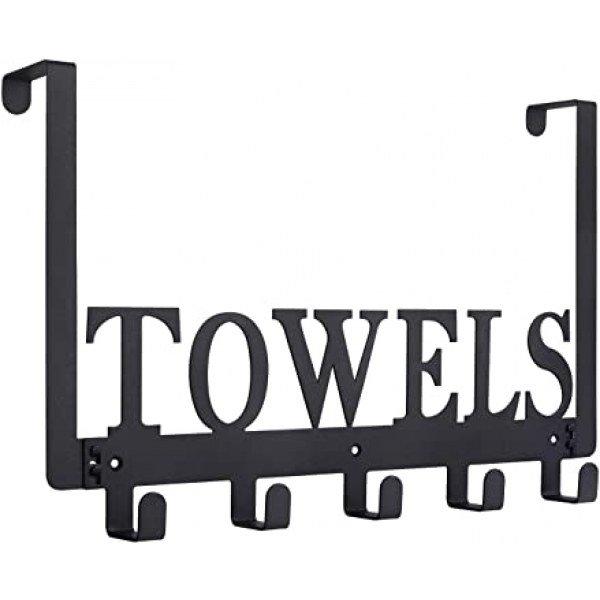 Over The Door Hooks, Towel Holder for Bathroom, Door Mount Towel Rack Towel Hooks for Bedroom Kitchen Pool Beach Towels Bathrobe Wall Mount Hang on The Door Cabinet Cupboard Metal Sandblasted (Black)