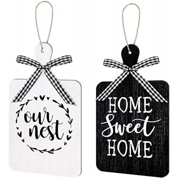Purpeak 2 Pieces Wooden Tiered Tray Decor Home Sweet Home Our Nest Cutting Board Sign Farmhouse Wood Hanging Wall Art Sign Rustic Home Sign for Home Dining Living Room Bar Cafe Decoration