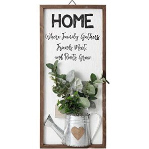 TERESA'S COLLECTIONS Large Modern Farmhouse Wood Sign for Home Decor 21 x 10 inch, Vertical Rustic Gather Signs with Artificial Eucalyptus for Living Room, Wall Art Decorations
